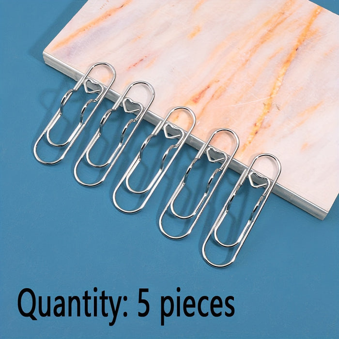 1pc/5pcs Metal Love Creative Paperclip Style Pen Holder, Simple Portable Student Notebook Holder Accessories Round Ballpoint Pen Clip