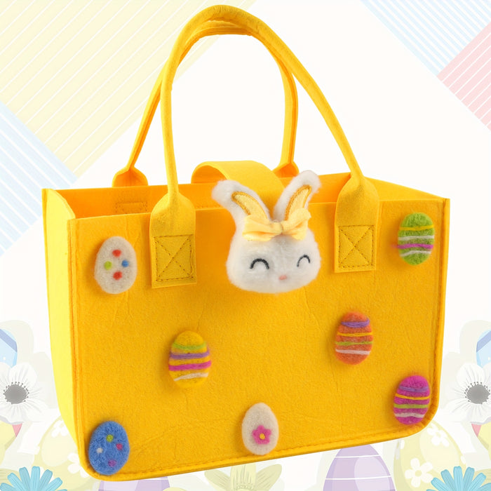[Easter Celebration] Large Felt Easter Baskets with Handles - Colorful Egg Hunt Tote Bags, Bunny and Chick Designs, 12" x 7.8" x 6.8", Ideal for Gift Collection, Baskets for Gifts