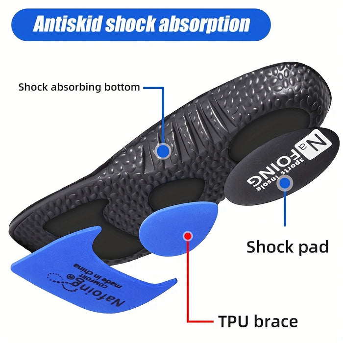 1 Pair COSYLEE High-Elasticity Arch Support Insoles for Running Shoes - Durable EVA Material, Black with Blue Accents, Textured Comfort Design, Ideal for Sports & Casual Footwear, Shoe Accessories