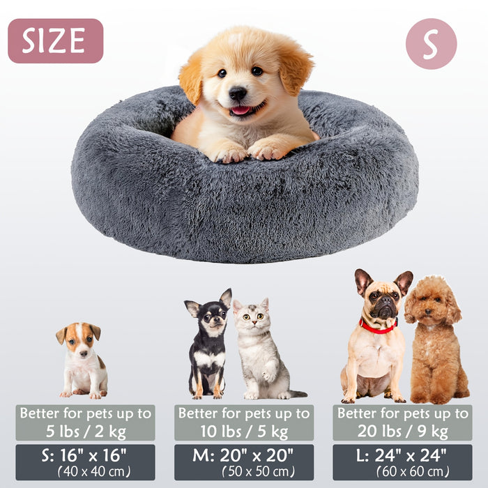 Calming Dog & Cat Bed, Donut Cuddler Warming Cozy Soft Round Bed, Fluffy Faux Fur Plush Cushion Bed For Small Medium And Large Dogs And Cats (16"/20"/24"/28"/31"/39") Christmas Gift