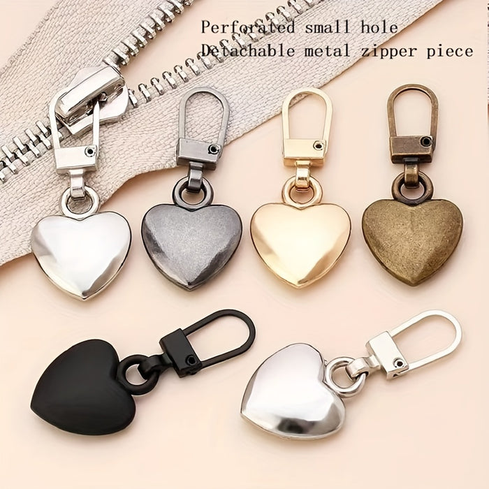 5 Versatile Heart-shaped Golden Accessories With Small Holes, Semi-automatic Head Pull Pieces That Can Be Disassembled, Suitable For Replacing Zipper Heads On Bags, Jackets, Clothes, Shoes, And Boots, As Well As Pendant Zippe