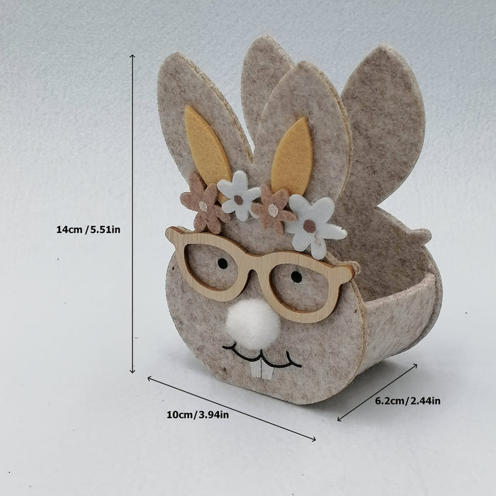 Light Grey Felt Fabric Cute Rabbit Basket, Easter Party Storage Decorative Basket, No Feathers, Holiday Home Decor