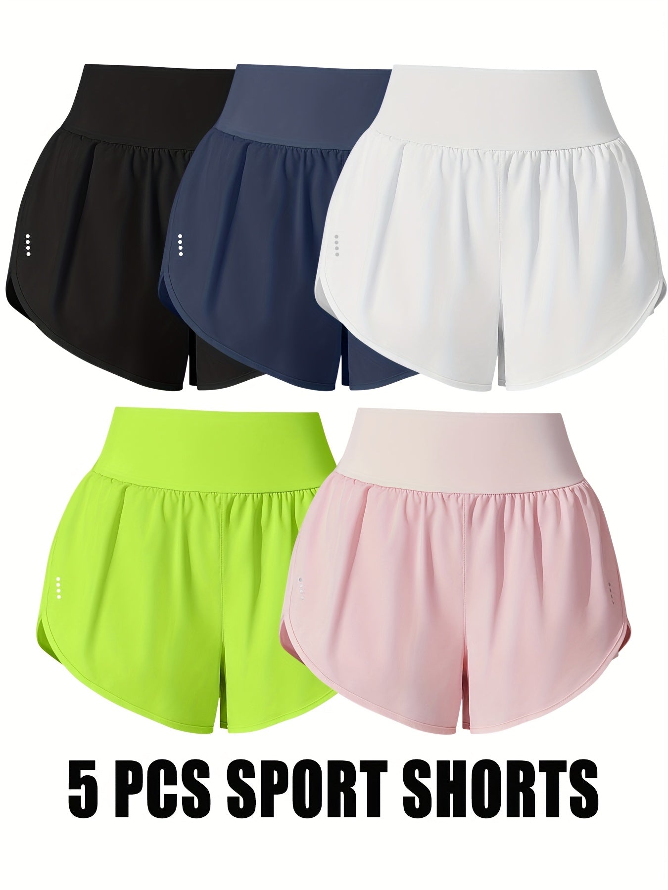 Medium Stretch Polyester 85% Elastane 15% 5-Pack Women's Casual Sport Shorts, Polka Dot Pattern, Cross Detail, Knit Fabric, 125g/m², 180g/m² Lining, for Spring/Summer/Fall