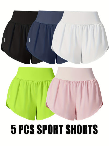 Medium Stretch Polyester 85% Elastane 15% 5-Pack Women's Casual Sport Shorts, Polka Dot Pattern, Cross Detail, Knit Fabric, 125g/m², 180g/m² Lining, for Spring/Summer/Fall