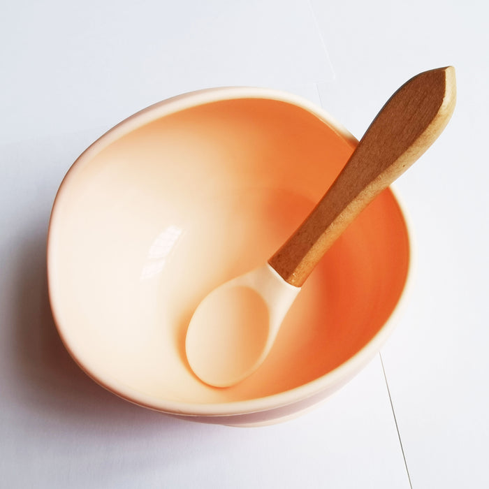 1set Baby Feeding Bowl And Spoon Set, Silicone Baby Bowl Suction Cup With Wooden Spoon Silicone Suction Base Non Slip Baby First Feeding Kit Gift For Toddler Children Girls Boys, Halloween, Thanksgiving, Christmas Gift
