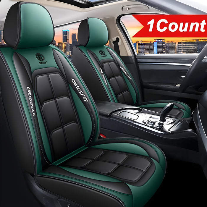 1pc ORIGINAL Blue & Black PU Leather Car Seat Cover - Durable, Breathable, Easy Installation, All-Season Protection - Premium Interior Upgrade for Front Seats