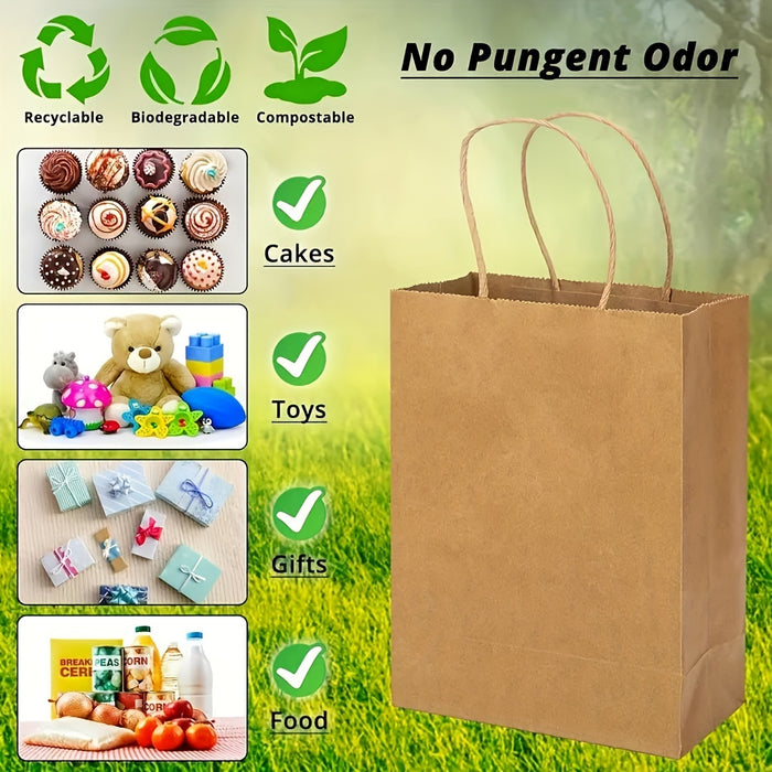 10pcs Brown Kraft Paper Gift Bags with Handles - Versatile & Reusable for Crafts, Groceries, Small Businesses, Birthdays, Weddings & Parties