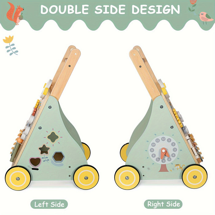 Wooden Baby Walker - Multiple Learning Activities Center Develops Motor Skills for Infant to Toddler, Push and Pull Walkers with Wheel - For Boys & Girls -  Suitable for 6-18 Months -  Perfect Gift for Baby Shower
