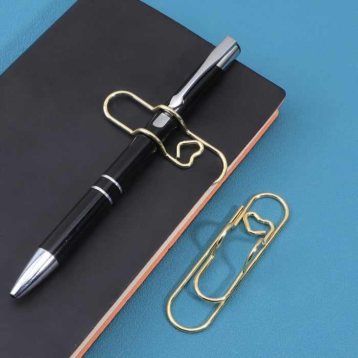 1pc/5pcs Metal Love Creative Paperclip Style Pen Holder, Simple Portable Student Notebook Holder Accessories Round Ballpoint Pen Clip