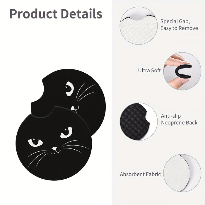 2pcs 2-Pack Cat Car Cup Holder Coasters with Finger Notch, Easy Removal, Car Interior Accessories for Drinks and Cups