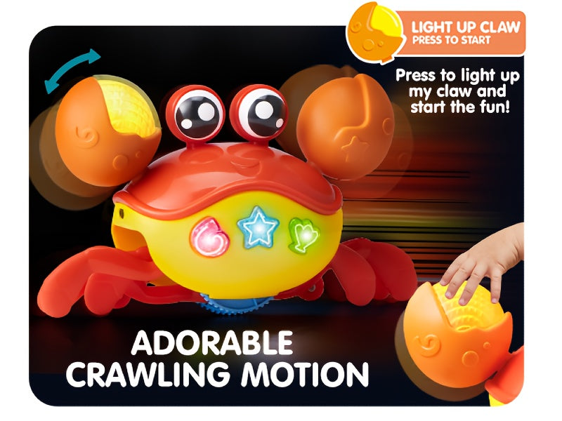 Crawling Crab Baby Toy - Tummy Time Toy, Interactive Big Crab Toy with Intelligent Sensor, Lights Buttons, Dancing Crab Auto-Avoiding Obstacles, Gift for Toddlers