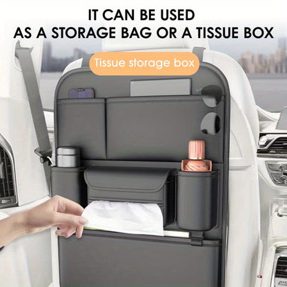 Premium PU Leather Car Backseat Organizer Large Capacity Multi-Functional Storage Bag with Dual Mesh Pockets
