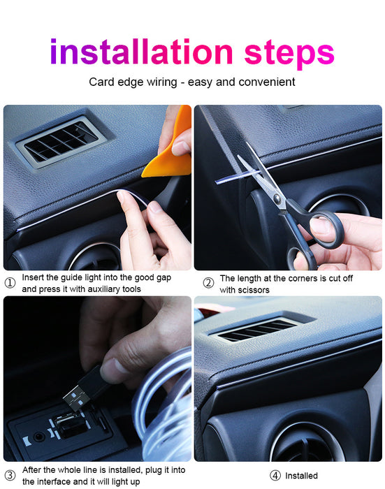 196.85inch blue LED Car Interior Lighting Strip Auto LED Strip Garland EL Wire Rope Car Decoration Lamp Flexible Tube Neon Car Accessories, Without Battery