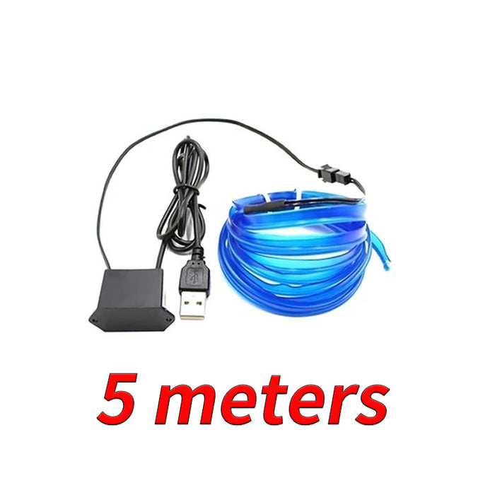 196.85inch blue LED Car Interior Lighting Strip Auto LED Strip Garland EL Wire Rope Car Decoration Lamp Flexible Tube Neon Car Accessories, Without Battery