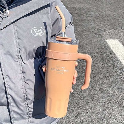 1140ML Stainless Steel Large Capacity Water Cup, Insulation Car and Simple Office Straw Ice Tumbler