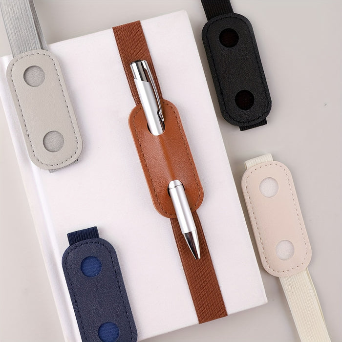 1pc Solid Color Notebook Pen Cover Pen Holder Pu Single Storage Elastic With Pen Bag