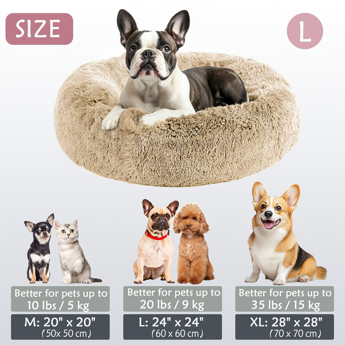 Calming Dog & Cat Bed, Donut Cuddler Warming Cozy Soft Round Bed, Fluffy Faux Fur Plush Cushion Bed For Small Medium And Large Dogs And Cats (16"/20"/24"/28"/31"/39") Christmas Gift