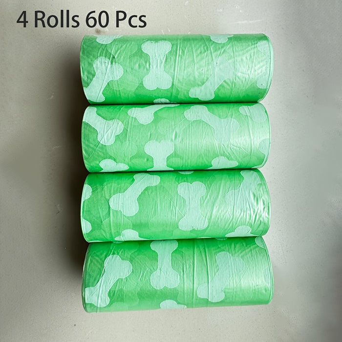 60-pack 60-Pack Leak-Proof Bone-Printed Dog Waste Bags, Durable Polyethylene, Easy Tear, 2kg Load Capacity for Outdoor Pet Cleanup