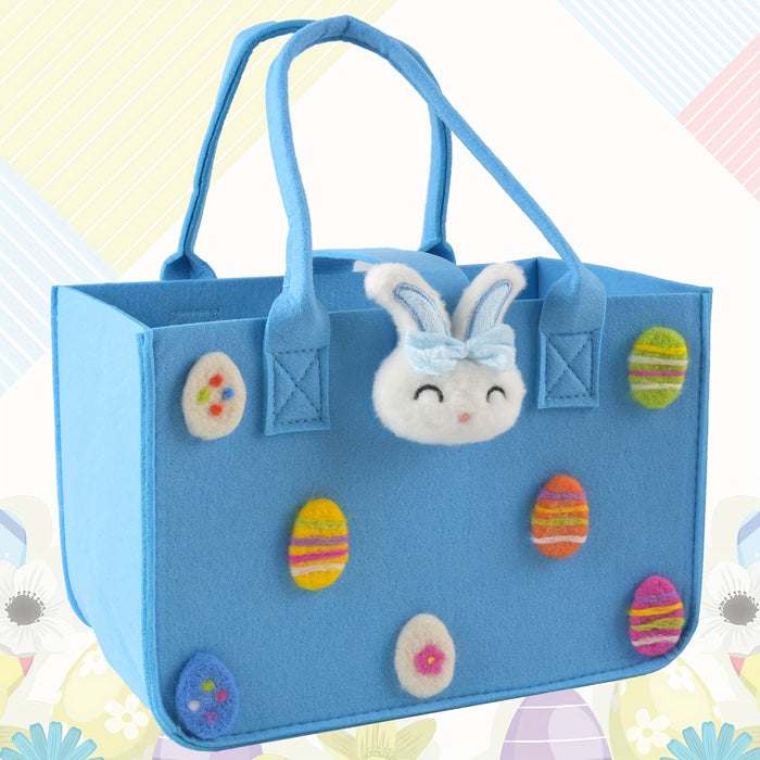 [Easter Celebration] Large Felt Easter Baskets with Handles - Colorful Egg Hunt Tote Bags, Bunny and Chick Designs, 12" x 7.8" x 6.8", Ideal for Gift Collection, Baskets for Gifts