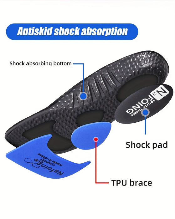 1 Pair COSYLEE High-Elasticity Arch Support Insoles for Running Shoes - Durable EVA Material, Black with Blue Accents, Textured Comfort Design, Ideal for Sports & Casual Footwear, Shoe Accessories