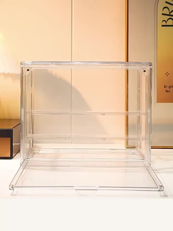 Doll figurine plastic display cabinet, transparent dust-proof collectible Mystery Box storage, multi-purpose storage box with flip cover, desktop storage box for winter