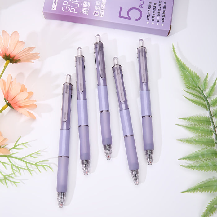 5pcs/box 5-Pack Purple Translucent Gel Pens with Retractable Black Ink, Hand Guard Design