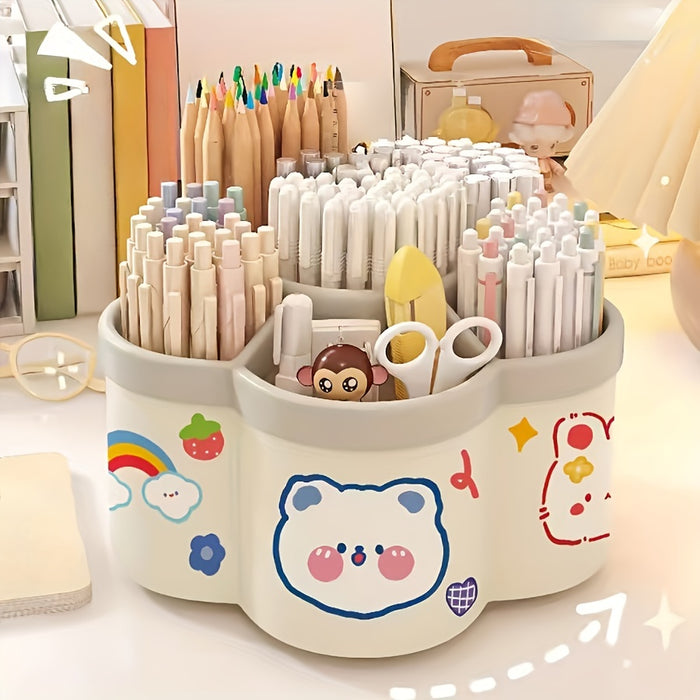 1pc/2pcs 360 Degree Cute Rotating Pen Holder, Extra Large Capacity Multi-functional Desktop Stationery Storage Box, Polished PVC Material, Flush Mount, Lightweight, 360 Rotation