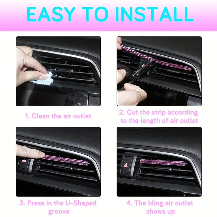 4pcs Rhinestone Car Air Vent Trim, 4 Pcs Bendable Air Conditioner Decoration for Women, Universal Interior Accessories