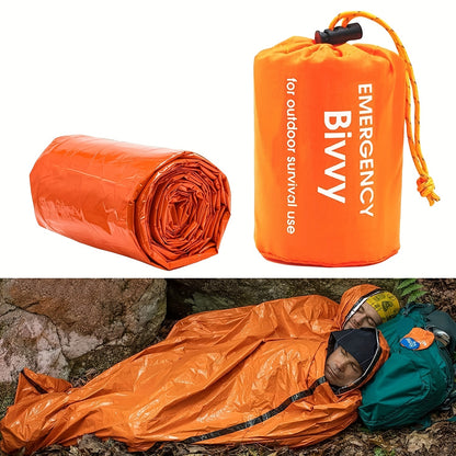 Lightweight & Portable Orange Emergency Sleeping Bag - Reusable, PE Material Survival Blanket with Drawstring Closure, Ideal for Camping, Hiking & Outdoor Rescue, 35.8x83.8 Inches, Camping Blanket