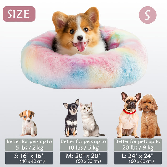 Calming Dog & Cat Bed, Donut Cuddler Warming Cozy Soft Round Bed, Fluffy Faux Fur Plush Cushion Bed For Small Medium And Large Dogs And Cats (16"/20"/24"/28"/31"/39") Christmas Gift