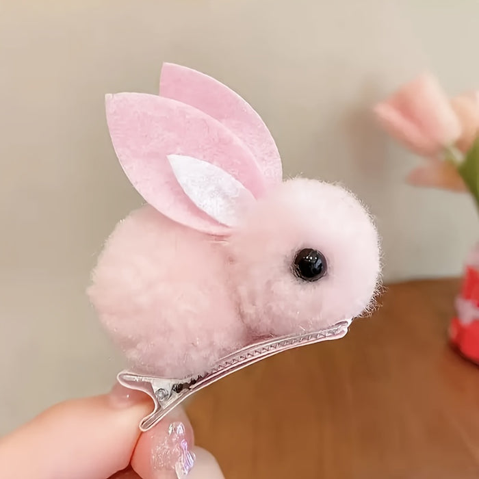 [2pcs Fluffy Easter Bunny Clips] 2pcs Cute & Sweet Easter Bunny Hair Clips - Fluffy Plush, Warm 3D Rabbit Design for Women - Perfect for Parties & Casual Wear