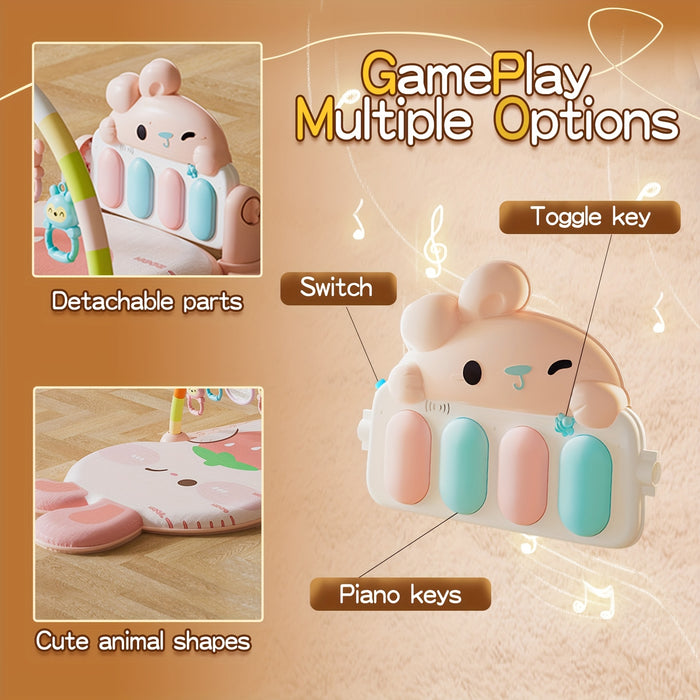 Bright Pink & Green Musical Youngsters Play Mat - Soft Padded Tummy Time Gym for Youngsters & Youngsters, Fun Activity Mat with Musical Notes & Animal Shapes, Easy Assembly, Durable PP Material