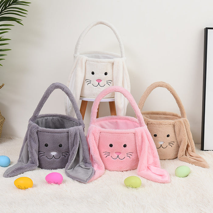 1pc/4pcs New Easter Decorative Hand Basket Long Eared Rabbit Plush Basket Handheld Candy Gift Bag Easter Egg Bag Storage Basket, Shelf Baskets