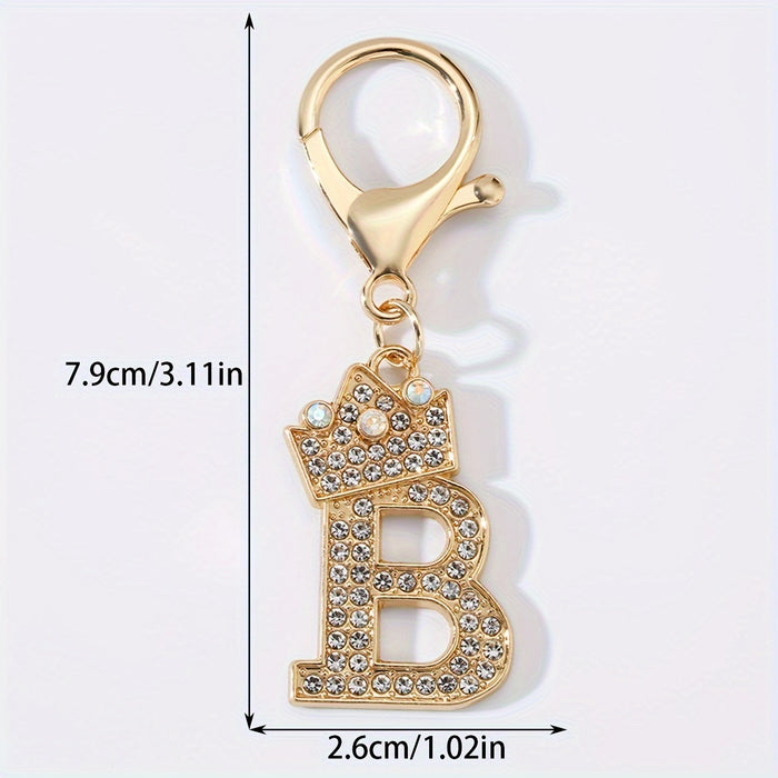 1pc Fashion Zinc Alloy Artificial Diamond Crown 26 English Letters Key Chain For Men, Bag Pendant To Friends