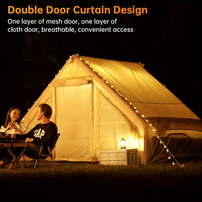 6-Person Inflatable Camping Tent - Easy Setup, All-Season Waterproof & Windproof Shelter, Portable Air Tent for Hiking, Fishing & Outdoor Adventures, Light Yellow Oxford Fabric, TPU Support Poles, Zipper Closure, Outdoor Camp