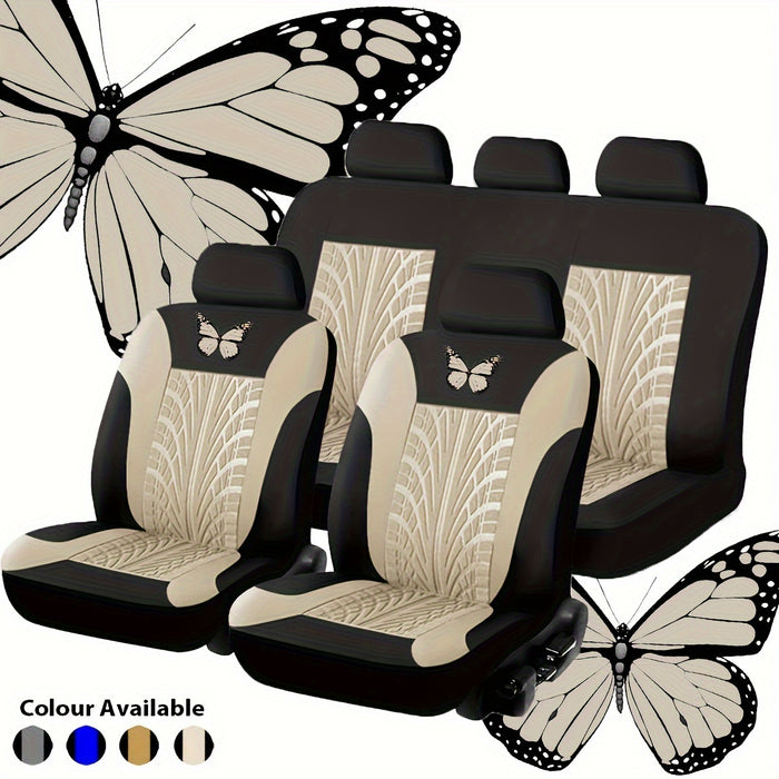 Car Seat Cover Full Set, Red Universal Butterfly Pattern Embroidery Auto Seat Cover Set Christmas Gift