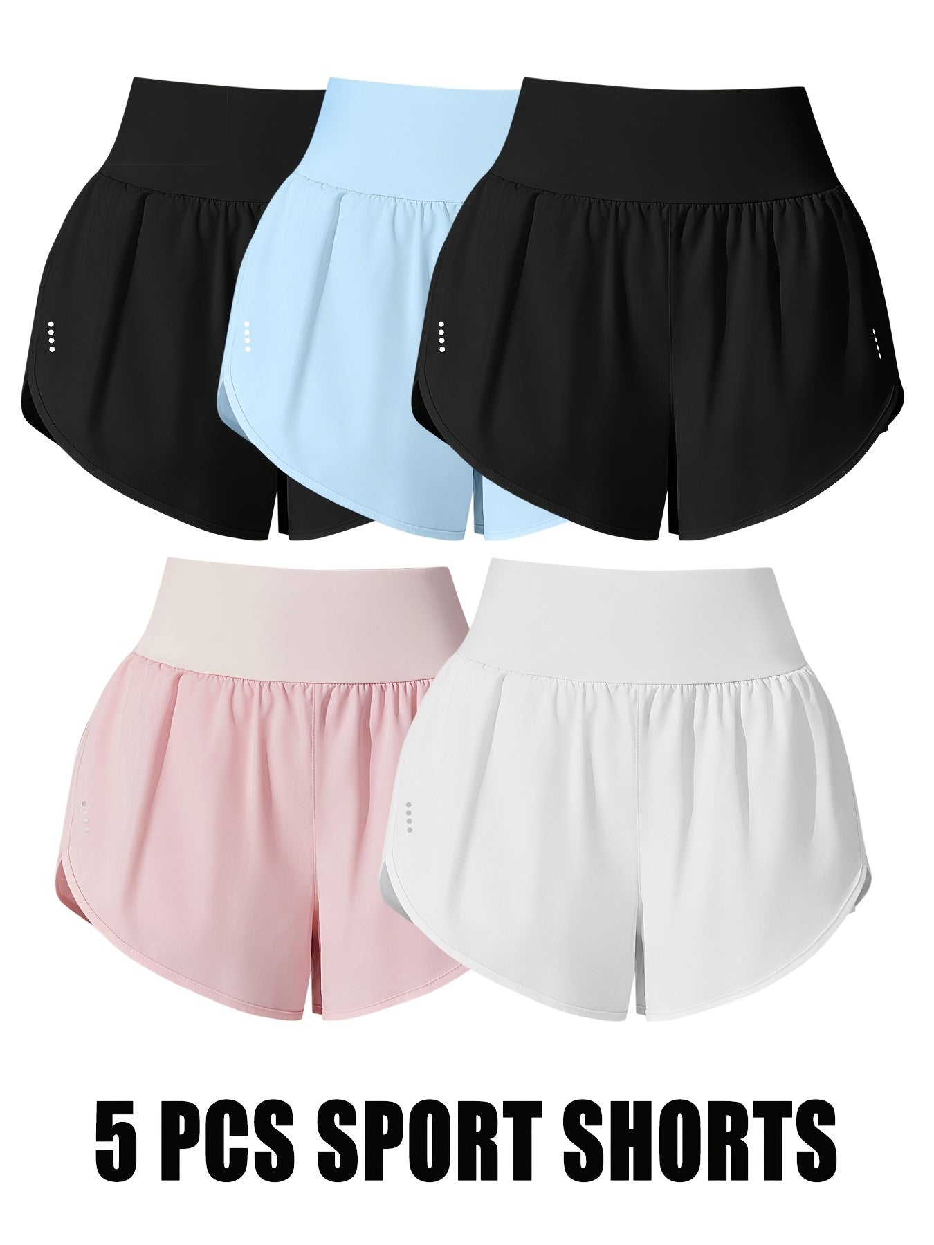 Medium Stretch Polyester 85% Elastane 15% 5-Pack Women's Casual Sport Shorts, Polka Dot Pattern, Cross Detail, Knit Fabric, 125g/m², 180g/m² Lining, for Spring/Summer/Fall