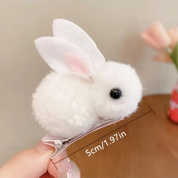 [2pcs Fluffy Easter Bunny Clips] 2pcs Cute & Sweet Easter Bunny Hair Clips - Fluffy Plush, Warm 3D Rabbit Design for Women - Perfect for Parties & Casual Wear