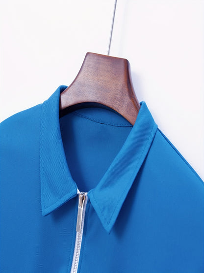 Men's Casual Long Sleeve Zipper Lapel Shirt with Chest Pocket, Spring/Fall Outdoor Wear