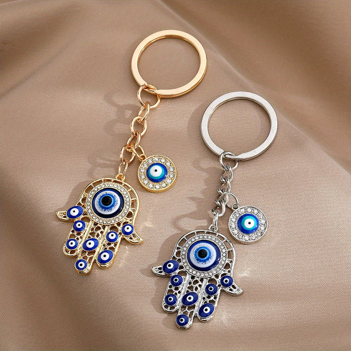 Alloy Eye Keychain Amulet Zircon Key Ring Purse Bag Backpack Car Charm For Ramadan Father's Day