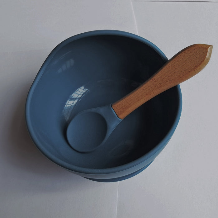 1set Baby Feeding Bowl And Spoon Set, Silicone Baby Bowl Suction Cup With Wooden Spoon Silicone Suction Base Non Slip Baby First Feeding Kit Gift For Toddler Children Girls Boys, Halloween, Thanksgiving, Christmas Gift