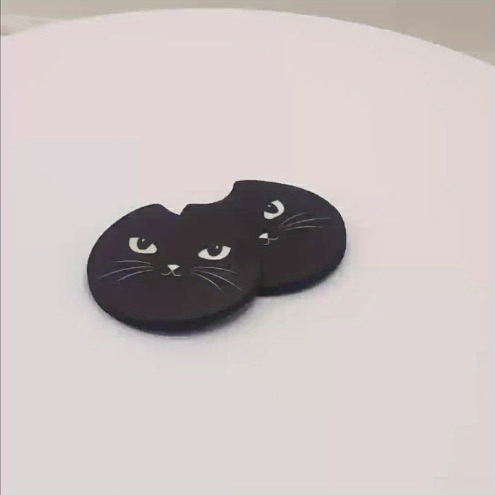 2pcs 2-Pack Cat Car Cup Holder Coasters with Finger Notch, Easy Removal, Car Interior Accessories for Drinks and Cups
