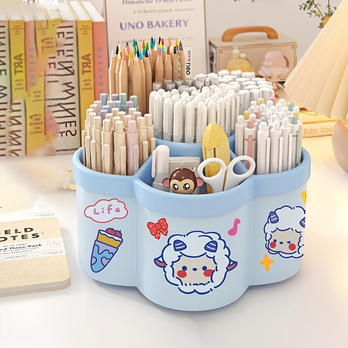 1pc/2pcs 360 Degree Cute Rotating Pen Holder, Extra Large Capacity Multi-functional Desktop Stationery Storage Box, Polished PVC Material, Flush Mount, Lightweight, 360 Rotation