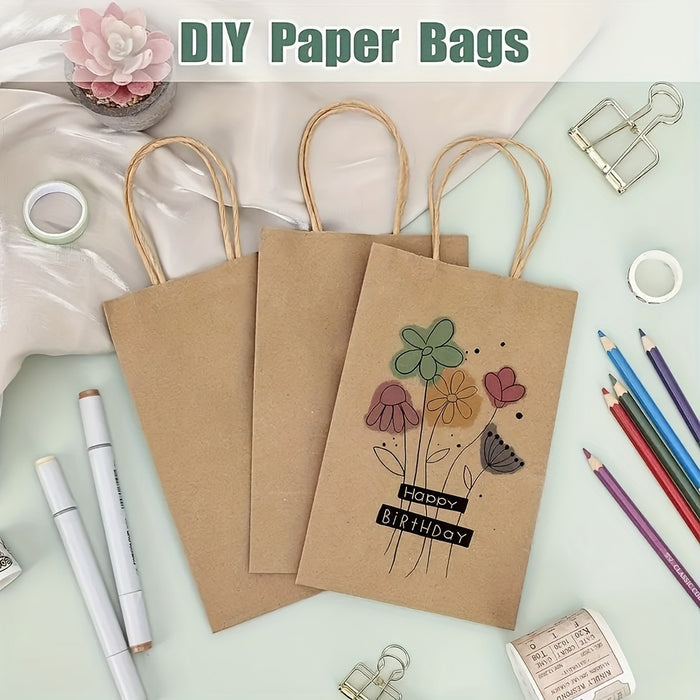 10pcs Brown Kraft Paper Gift Bags with Handles - Versatile & Reusable for Crafts, Groceries, Small Businesses, Birthdays, Weddings & Parties
