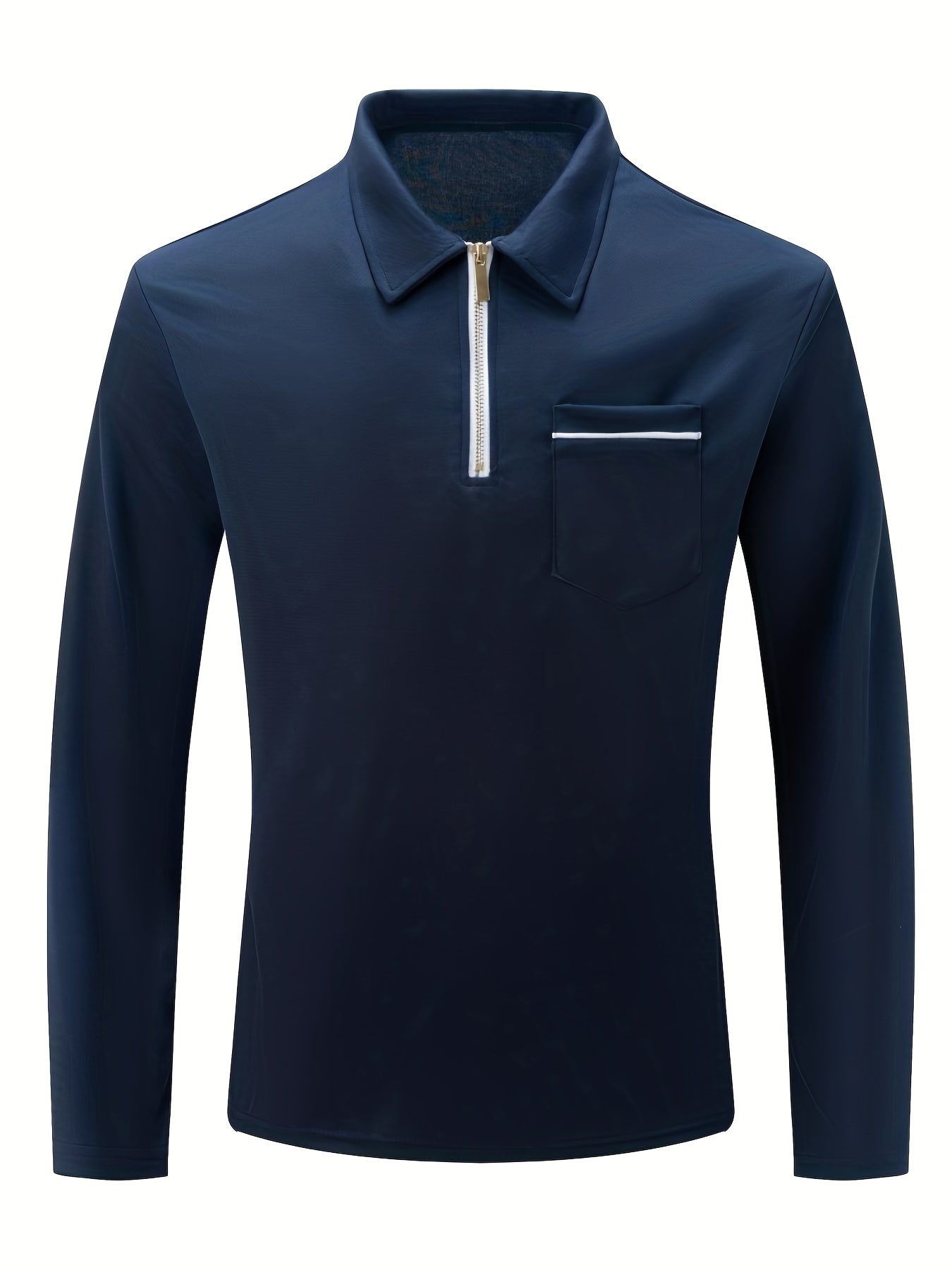 Men's Casual Long Sleeve Zipper Lapel Shirt with Chest Pocket, Spring/Fall Outdoor Wear