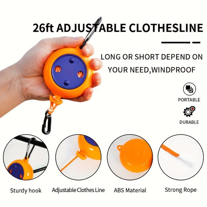 26ft Adjustable Portable Clothesline, Camping Laundry Drying Rope for Outdoor Travel, Fishing, Hiking