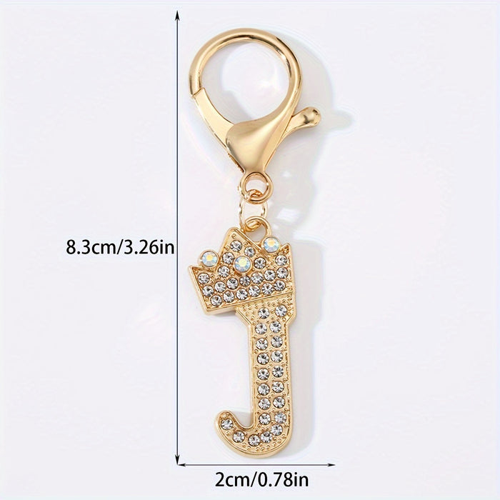 1pc Fashion Zinc Alloy Artificial Diamond Crown 26 English Letters Key Chain For Men, Bag Pendant To Friends