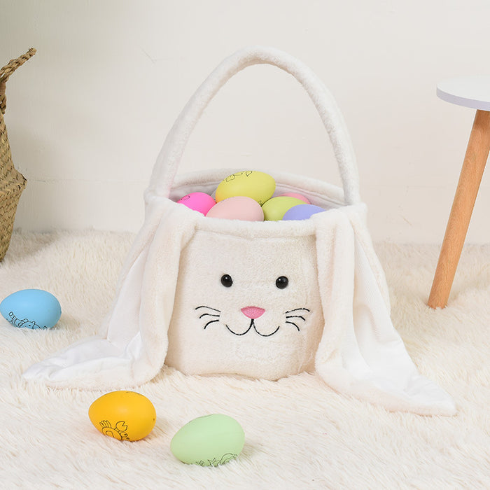 1pc/4pcs New Easter Decorative Hand Basket Long Eared Rabbit Plush Basket Handheld Candy Gift Bag Easter Egg Bag Storage Basket, Shelf Baskets