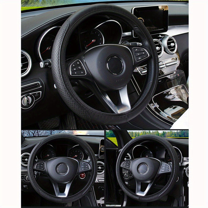 Embossed Faux Leather Car Steering Wheel Cover, Soft Comfortable Grip, Universal Fit 14.57-14.96inch Diameter, Automotive Accessory without Inner Ring