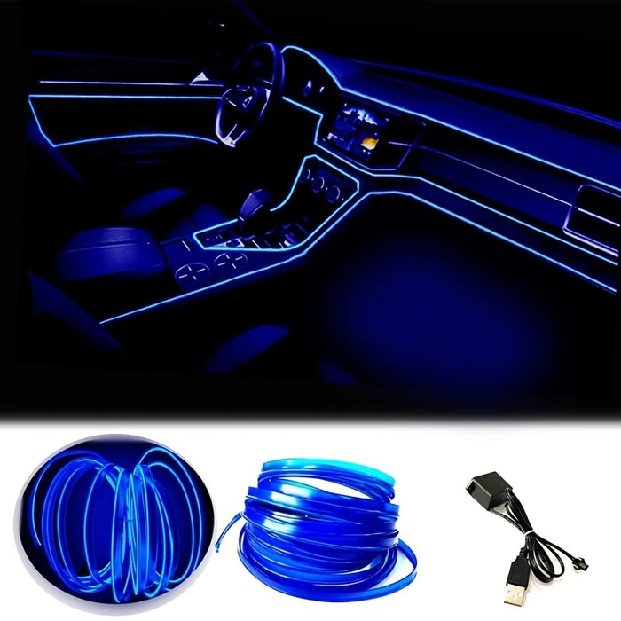 196.85inch blue LED Car Interior Lighting Strip Auto LED Strip Garland EL Wire Rope Car Decoration Lamp Flexible Tube Neon Car Accessories, Without Battery